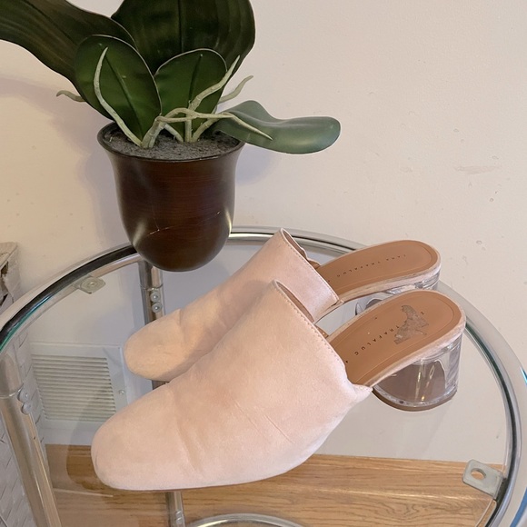 Zara Shoes - Zara pink blush suede transparent heeled mules shoes